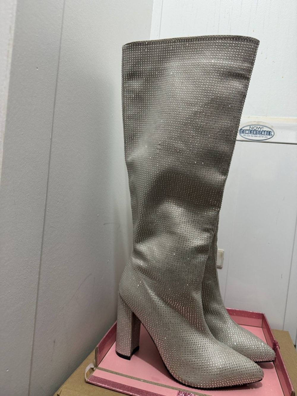 Women’s Sparkle Knee-High Block Heel Boots - Silver